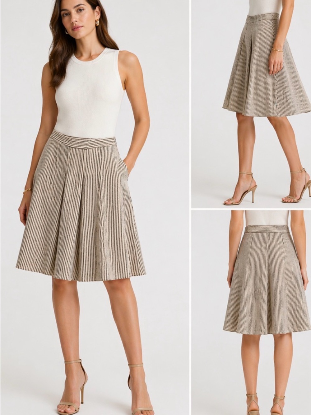Giorgio Armani Striped Linen Blend Flared A-Line Midi Skirt Made in Italy (8)
